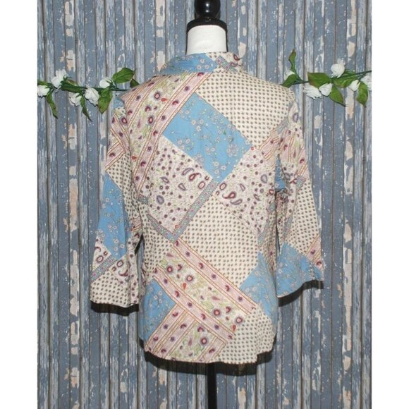 Lemon Grass Patchwork Ladies Blouse Top Size XL Button Up Gannycore Artsy Hippie - Picture 5 of 7